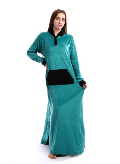 Buy Plain Basic Hooded Neck Maxi Jalabiya Green in Egypt