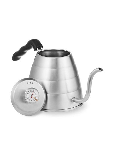 Buy Stainless Steel Drip Teapot With Built-In Thermometer Silver/Black 1200ml in Saudi Arabia