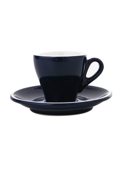Buy Ceramic Coffee Cup And Saucer Set Navy Blue/White in Saudi Arabia