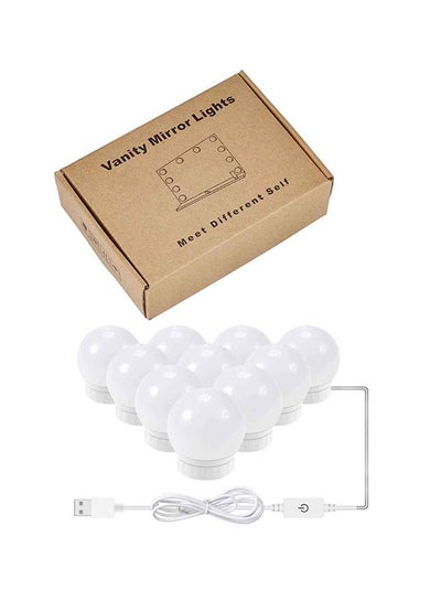 Buy LED Vanity Mirror Lights Kit With 10 Dimmable Light Bulbs White/Silver 9x13cm in UAE