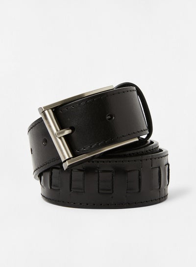 اشتري T Woven Leather Belt Black في السعودية