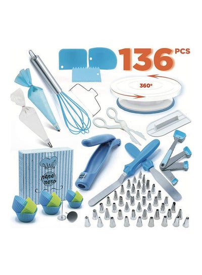 اشتري 136-Piece Cake Decorating And Baking Accessories Kit With Rotating Turntable Stand Blue في الامارات