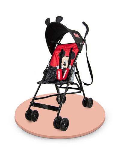 Buy Mickey Mouse 3D Ears Lightweight Buggy Stroller 3 - 36 Months, Pink, Rear Breaks, Shoulder Strap in UAE