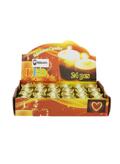 Buy 24-Piece Flower Shape Tealight LED Candle Set Gold/White 3.5x4cm in UAE