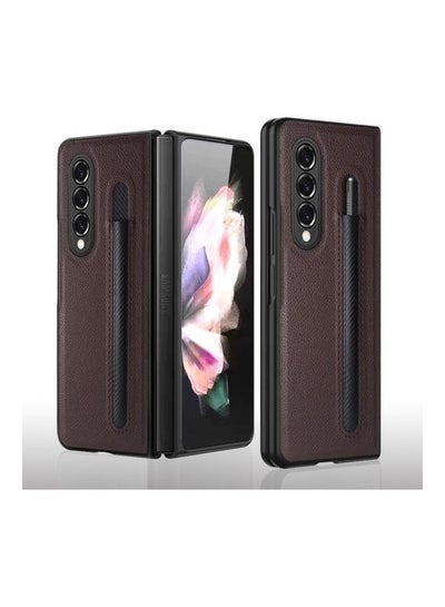 اشتري Protective Flip Magnetic Phone Case Cover with S-Pen Holder for Samsung Galaxy Z Fold 3 Brown في السعودية