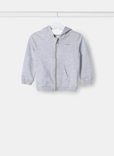 Buy Long Sleeve Zip Up Hoodie Light Grey Melange in UAE