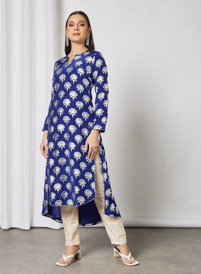 Buy Floral Print Kurta Blue in Saudi Arabia