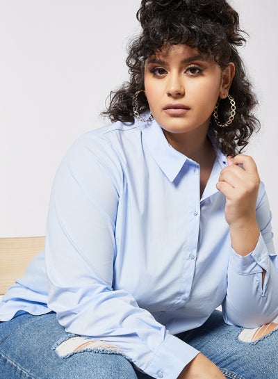 Buy Curvy Basic Long Sleeve Shirt Blue in UAE