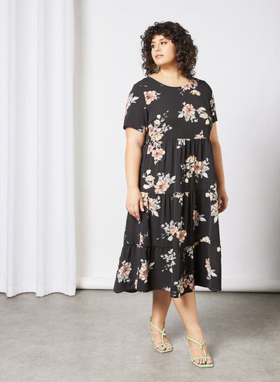 Buy Curvy All-Over Floral Print Dress Black in UAE