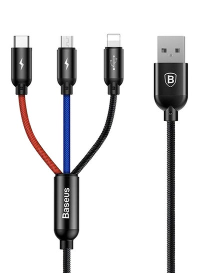 اشتري كابل شحن برايماري سيريس 3 في 1 Type-C وLightning ومايكرو USB بطول 30 سم أسود / أحمر / أزرق في الامارات