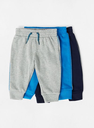 Buy 3 Pack Piped Joggers Blue/Grey in UAE