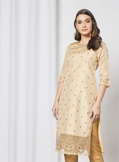 Buy Embroidered Lurex Kurta Gold in UAE