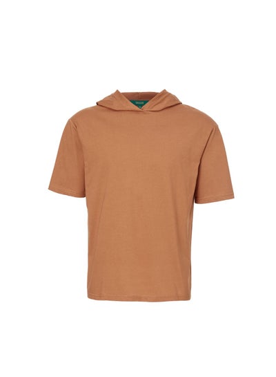 Buy Casual Trendy T-shirt with Hood and Short Sleeves Khaki in UAE