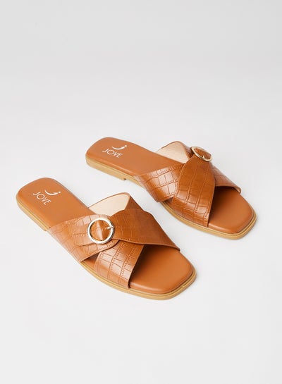 Buy Open Toe Flat Sandals Tan in Saudi Arabia