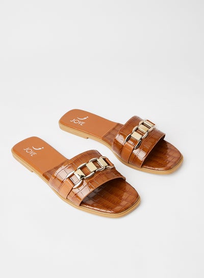 Buy Chain Detail Flat Sandals Tan in Saudi Arabia