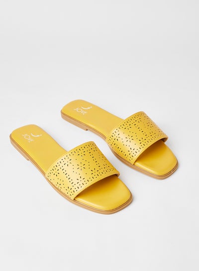 Buy Open Toe Flat Sandals Mustard in Saudi Arabia