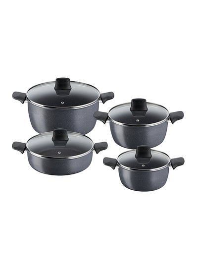 Buy G6 Hard Stone 8 Pcs Cooking Set: Casseroles, Grey, Aluminium Black/Clear 7.9Liters in UAE