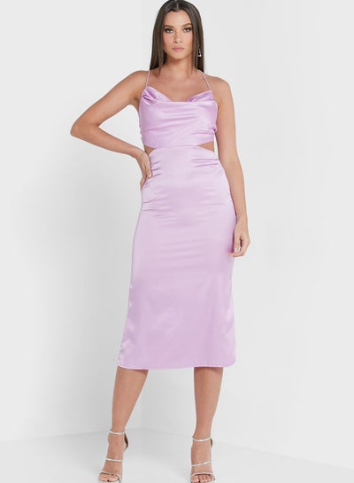 اشتري Crisscross Strapped Back Cowl Neck Midi Dress Purple في الامارات