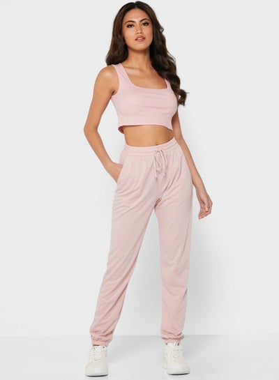 Buy Crop Top And Joggers Set Pink in Saudi Arabia