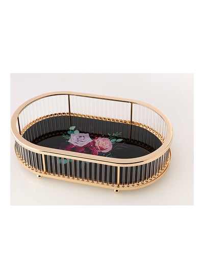 Buy Printed Serving Tray Black/Gold 32 x 20 x 7cm in Saudi Arabia