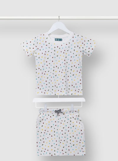 Buy Boys Printed Comfortable Casual T-Shirt And Shorts Set White / Light Blue in Saudi Arabia