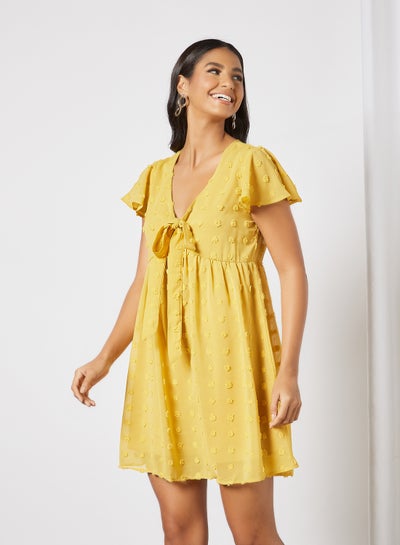 Buy Bow Neck Mini Dress Yellow in Saudi Arabia