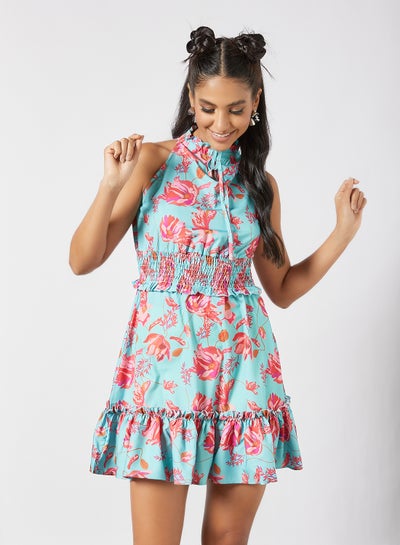 Buy Floral Print Dress Blue in Saudi Arabia