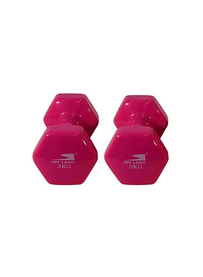 Buy Unisex Vinyl 2-Piece Fitness Dumbell Set Pink 2 x 3kg 20x17x8cm in UAE