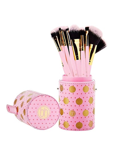 Buy 11-Piece Makeup Brush Set Dotted Bag Pink in UAE