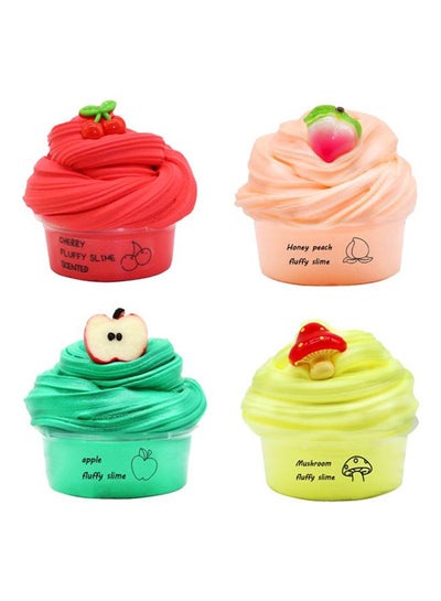 Buy 4-Piece Fluffy Slime Stress Relieving Safe Non-Toxic Fruits Clay Toy Set in Saudi Arabia