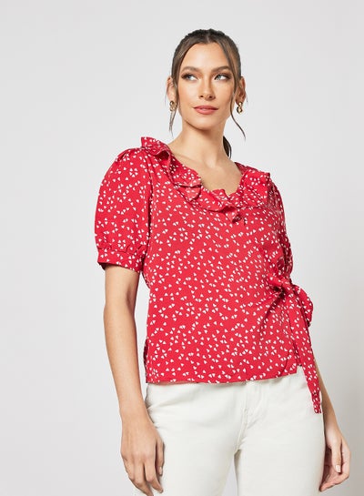 Buy Heart Print Top Red in Saudi Arabia