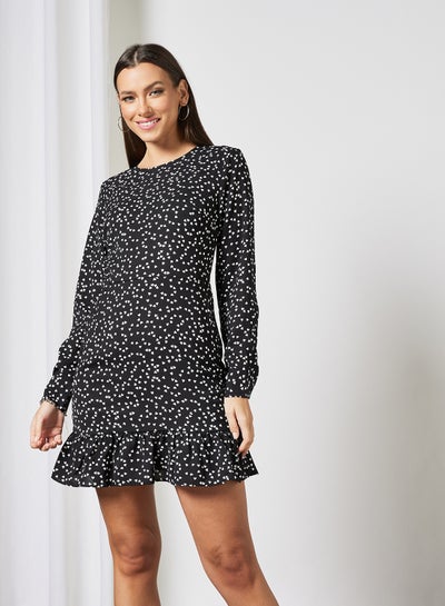 Buy Heart Print Dress Black in Saudi Arabia