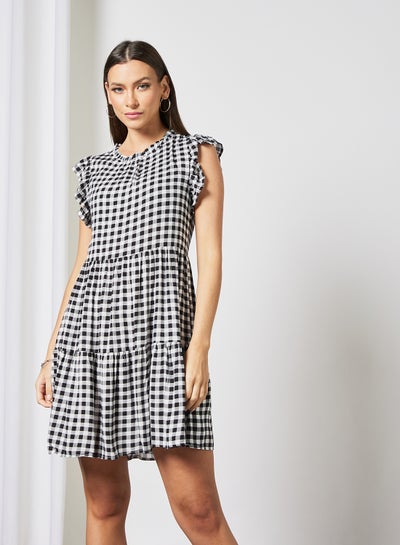Buy Checkered Dress Black/White in UAE
