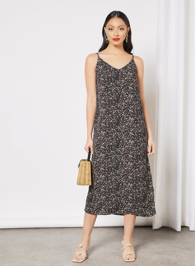 Buy Floral Print Midi Dress Black in Saudi Arabia