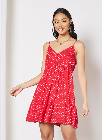 Buy Polka Dot Mini Dress Red in Saudi Arabia
