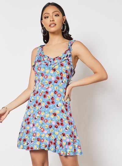 Buy Floral Print Dress Blue in UAE