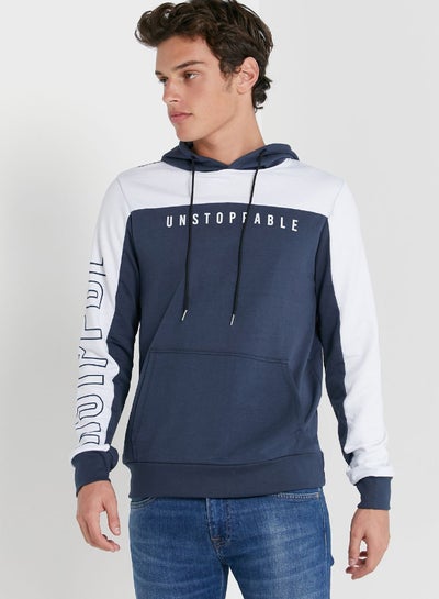 Buy Colour Blocked Detail Hoodie Blue/White in UAE