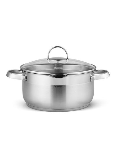 Buy Casserole Callisto Series Stock Pot With Glass Lid 24 x 11.5cm/5LTR Silver in UAE