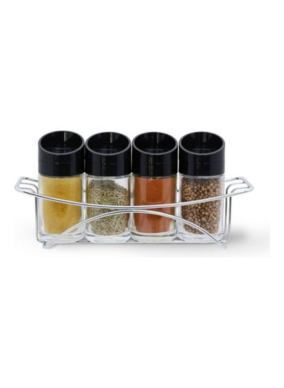 Buy 4-Piece Spice Storage Condiment Jars With Lid And Stand Multicolour in UAE