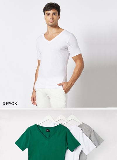 Buy Essential V Neck T-Shirt (Pack of 3) Multicolour in UAE