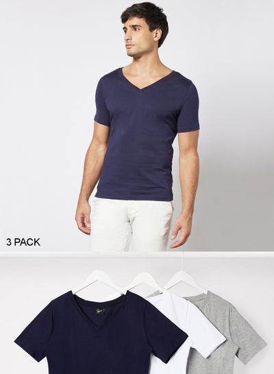 Buy Essential V Neck T-Shirt (Pack of 3) Multicolour in UAE