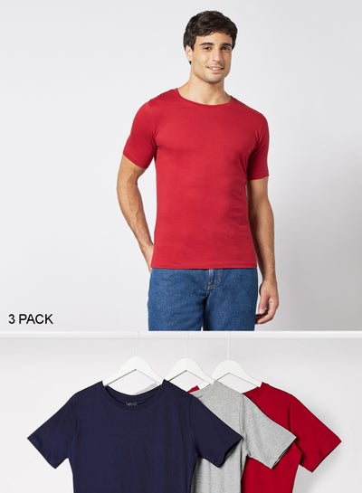 Buy Essential Crew Neck T-Shirt (Pack of 3) Multicolour in UAE