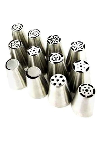 Buy 12-Piece Piping Nozzle Set Silver 2.5x2.5x4centimeter in UAE