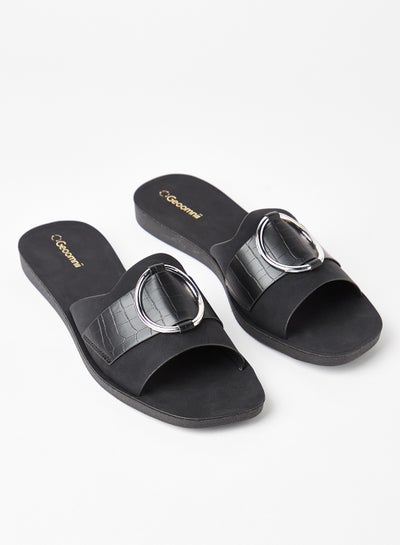 Buy Comfortable Footbed Trendy Flat Sandals Rigi Black in Saudi Arabia