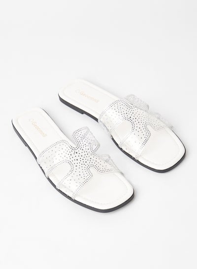 Buy Comfortable Footbed Trendy Flat Sandals Clear/Silver in Saudi Arabia