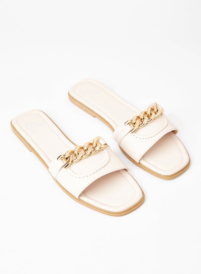 Buy Stylish Party Wear Flat Sandals Beige in Saudi Arabia