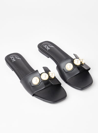 Buy Stylish Party Wear Flat Sandals Black in Saudi Arabia