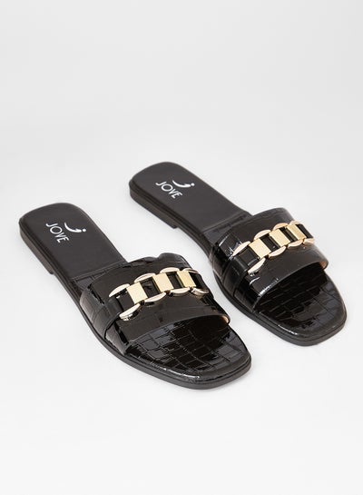 Buy Stylish Party Wear Flat Sandals Black in Saudi Arabia