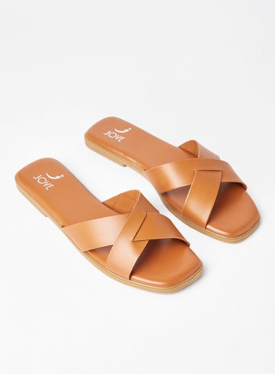 Buy Stylish Party Wear Flat Sandals Tan in Saudi Arabia