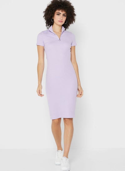 اشتري Zipper Neck Bodycon Mini Dress Purple في الامارات